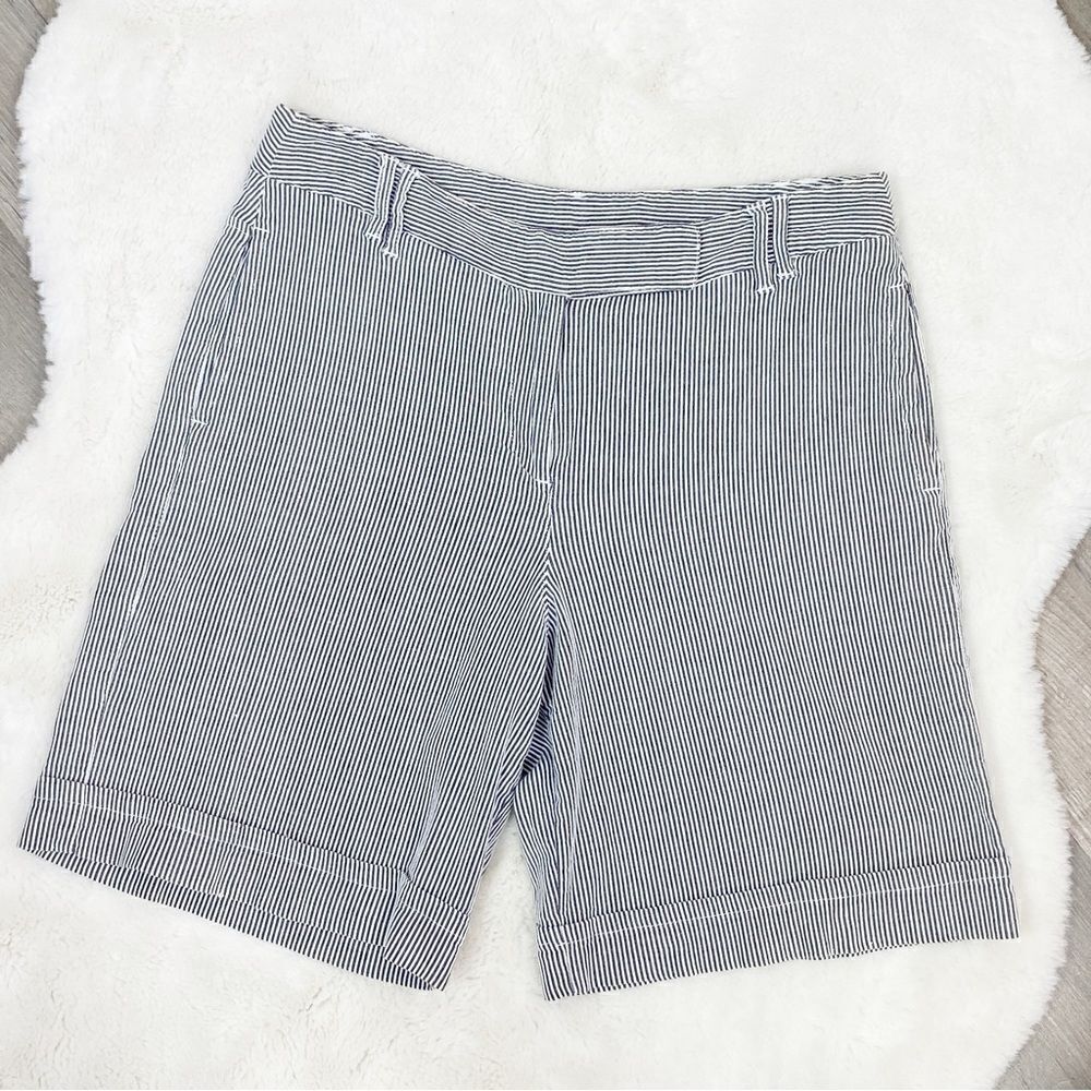 Larry Levine‎ Seersucker Stripe Bermuda Shorts Black White 8
